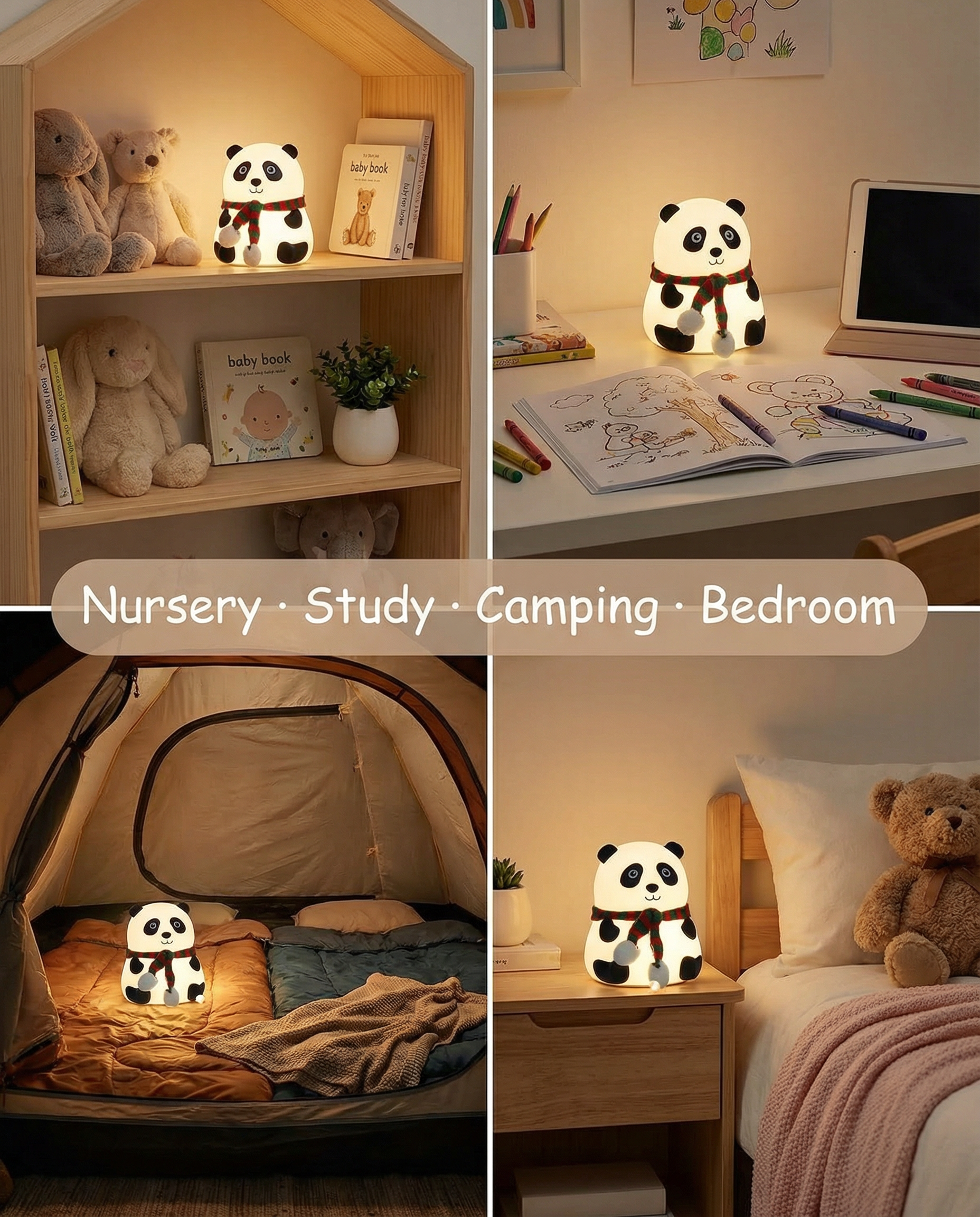 GlowPanda™ LED Night Light – Soft Touch Bedside Lamp