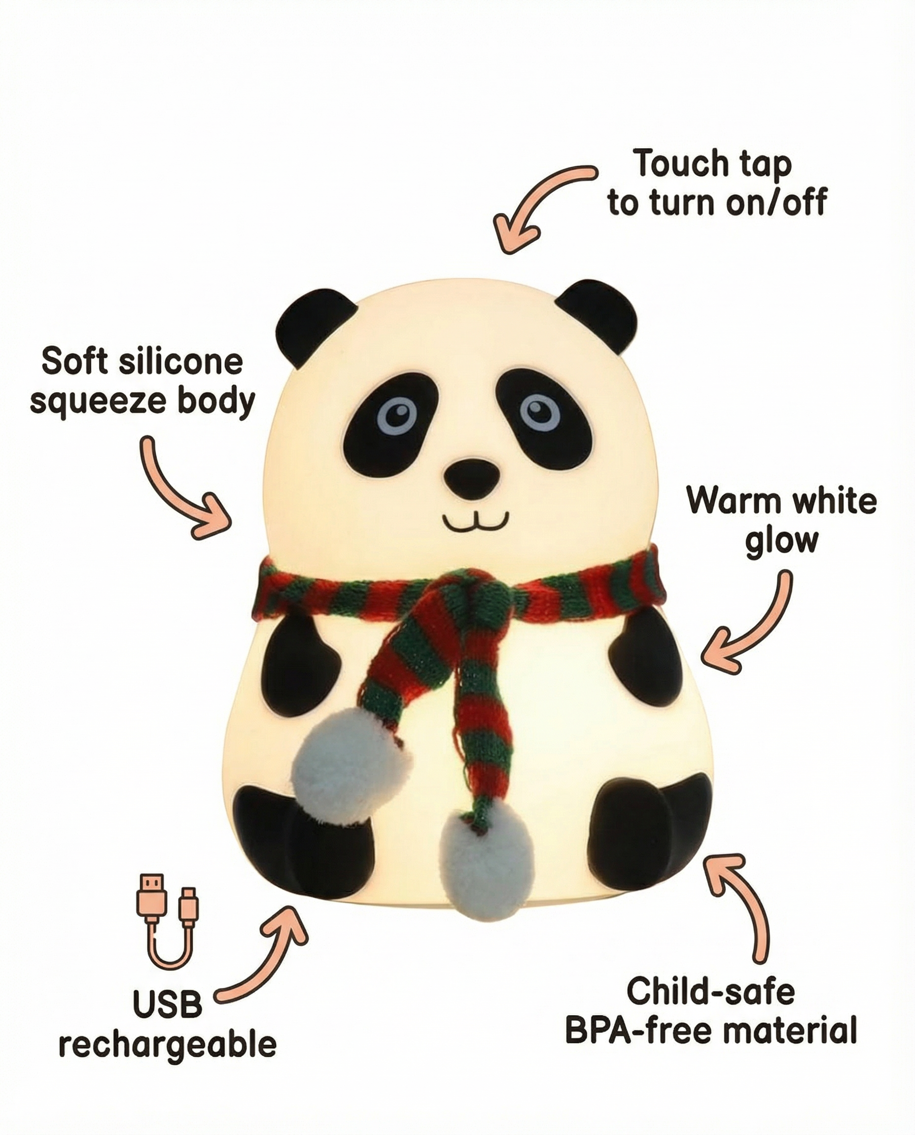 GlowPanda™ LED Night Light – Soft Touch Bedside Lamp